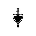 Shield with sword vector icon